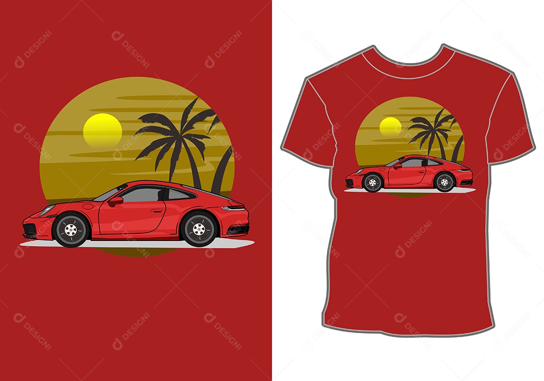 Camiseta com Estampa de Carro Ilustração Vetor EPS