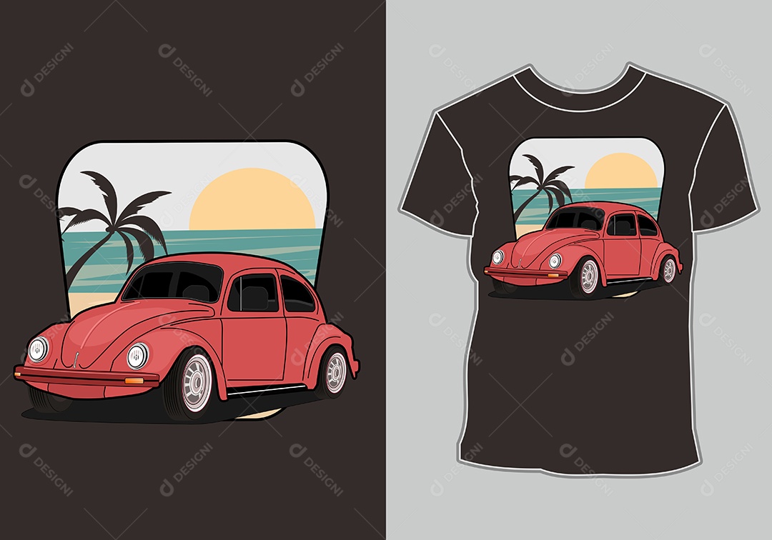 Camiseta com Estampa de Carro Ilustração Vetor EPS