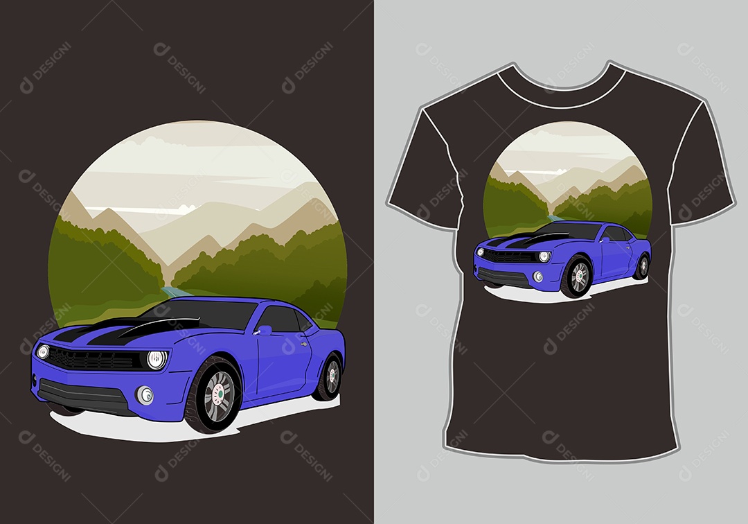 Camiseta com Estampa de Carro Ilustração Vetor EPS