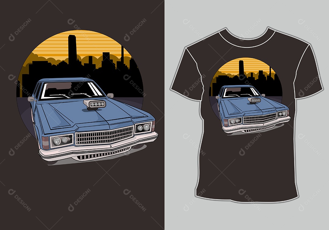 Camiseta com Estampa de Carro Ilustração Vetor EPS