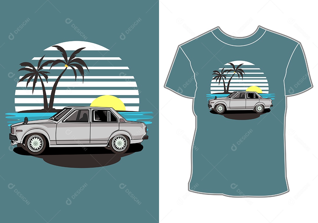 Camiseta com Estampa de Carro Ilustração Vetor EPS