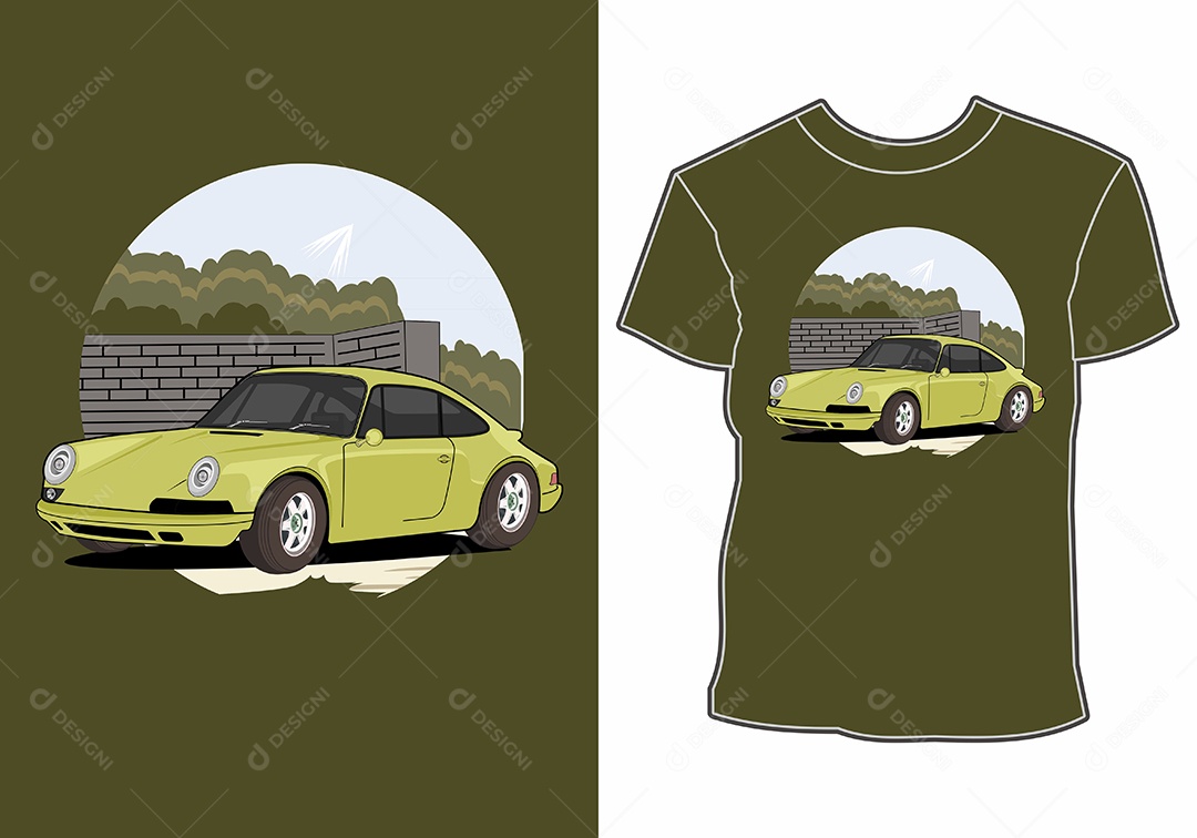 Camiseta com Estampa de Carro Ilustração Vetor EPS