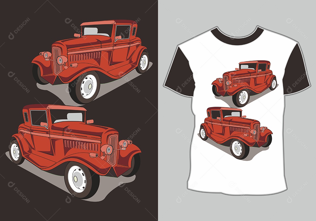 Camiseta com Estampa de Carro Ilustração Vetor EPS