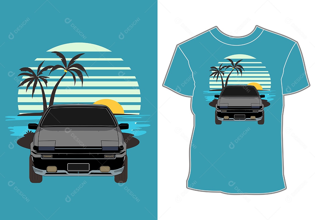 Camiseta com Estampa de Carro Ilustração Vetor EPS