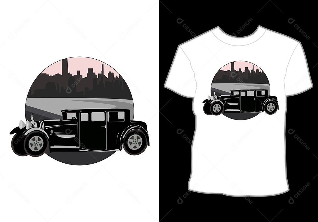 Camiseta com Estampa de Carro Ilustração Vetor EPS