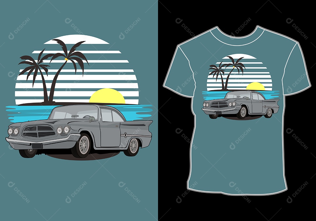 Camiseta com Estampa de Carro Ilustração Vetor EPS