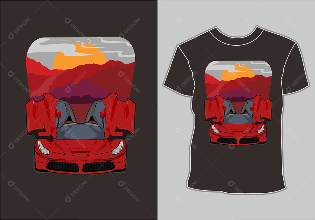 Camiseta com Estampa de Carro Ilustração Vetor EPS