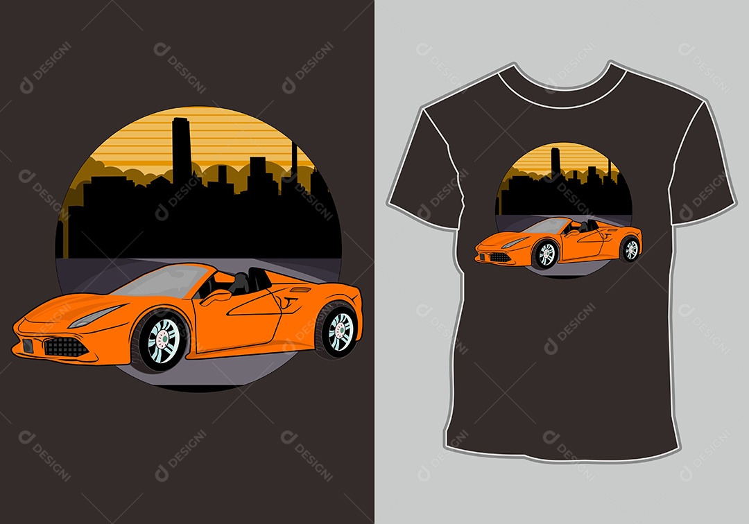 Camiseta com Estampa de Carro de Corrida Ilustração Vetor EPS