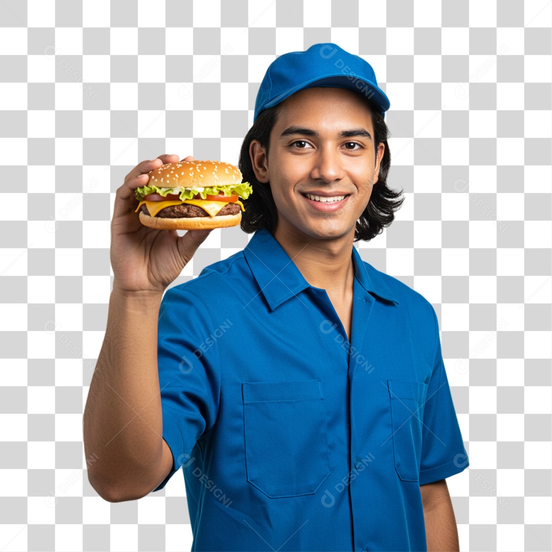 Homem Segurando Hambúrguer PNG Transparente