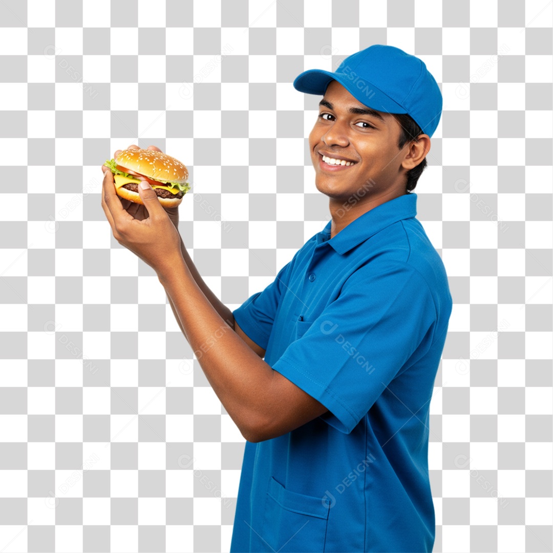 Homem Segurando Hambúrguer PNG Transparente