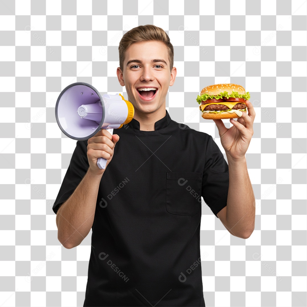 Homem Segurando Hambúrguer PNG Transparente