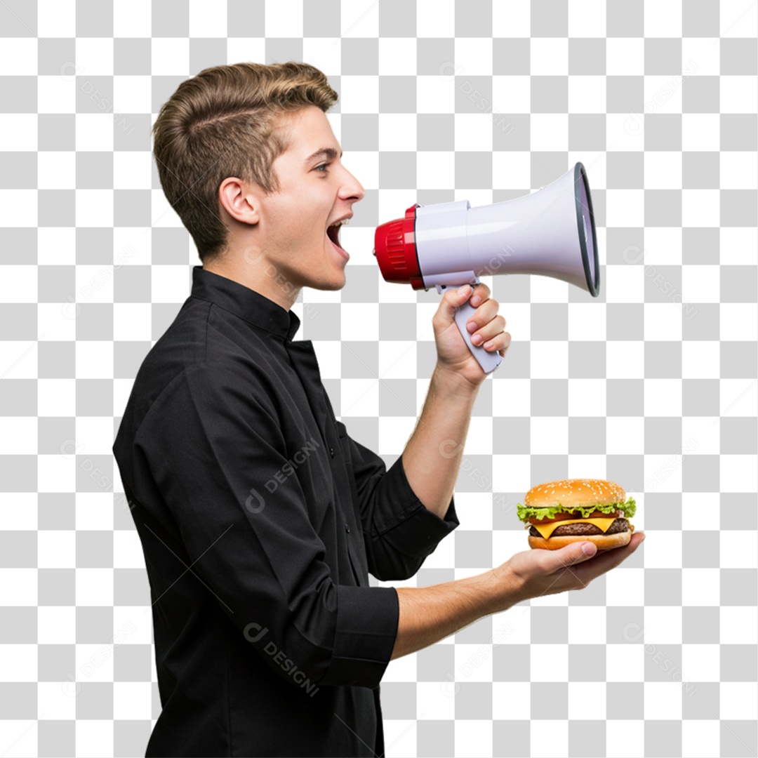 Homem Segurando Hambúrguer PNG Transparente