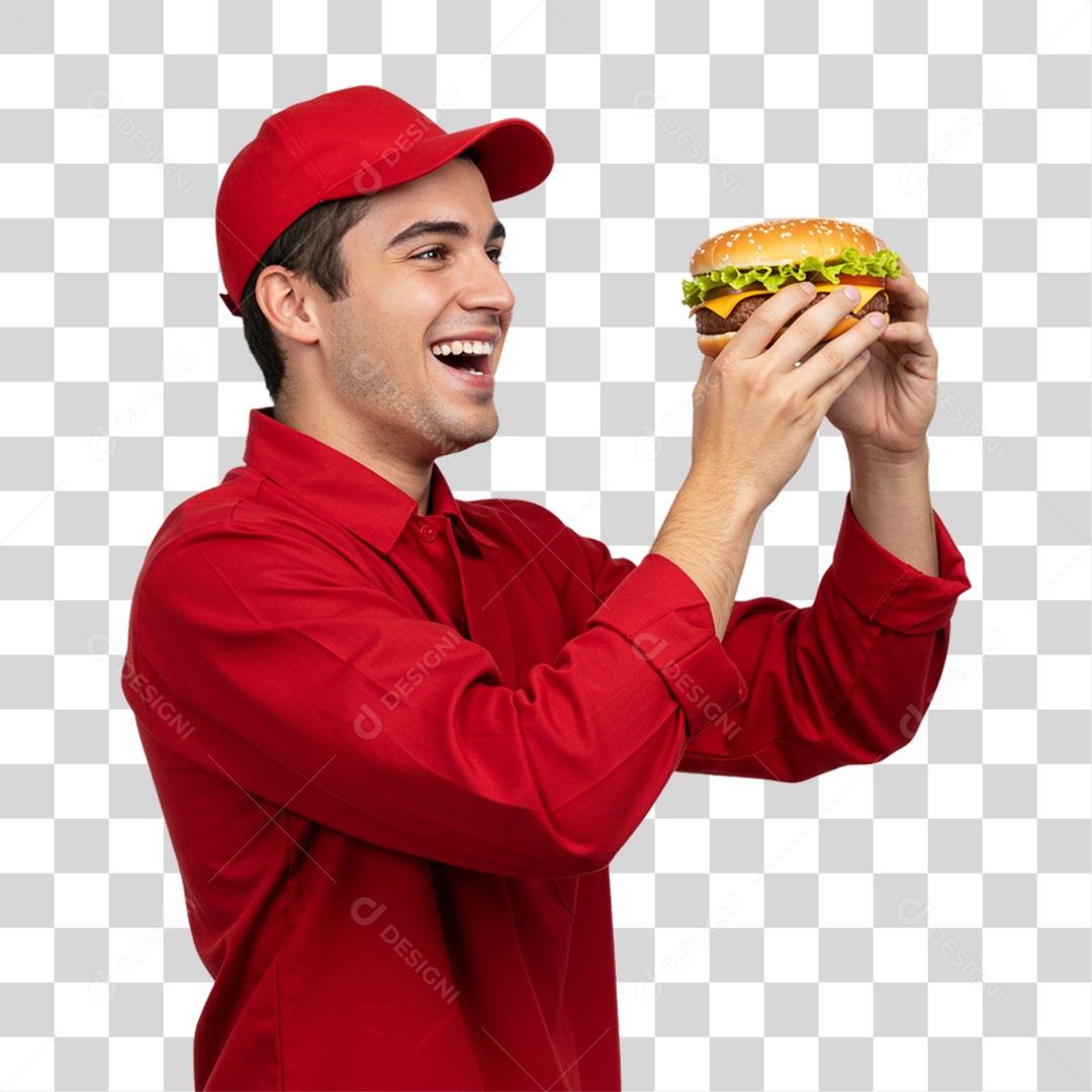 Homem Segurando Hambúrguer PNG Transparente