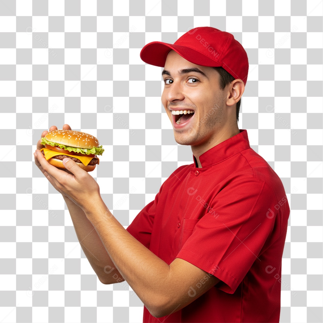 Homem Segurando Hambúrguer PNG Transparente