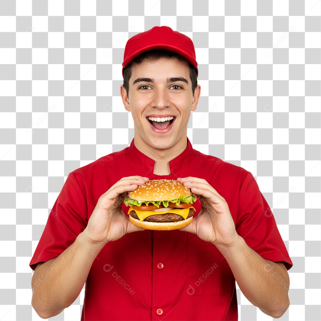 Homem Segurando Hambúrguer PNG Transparente