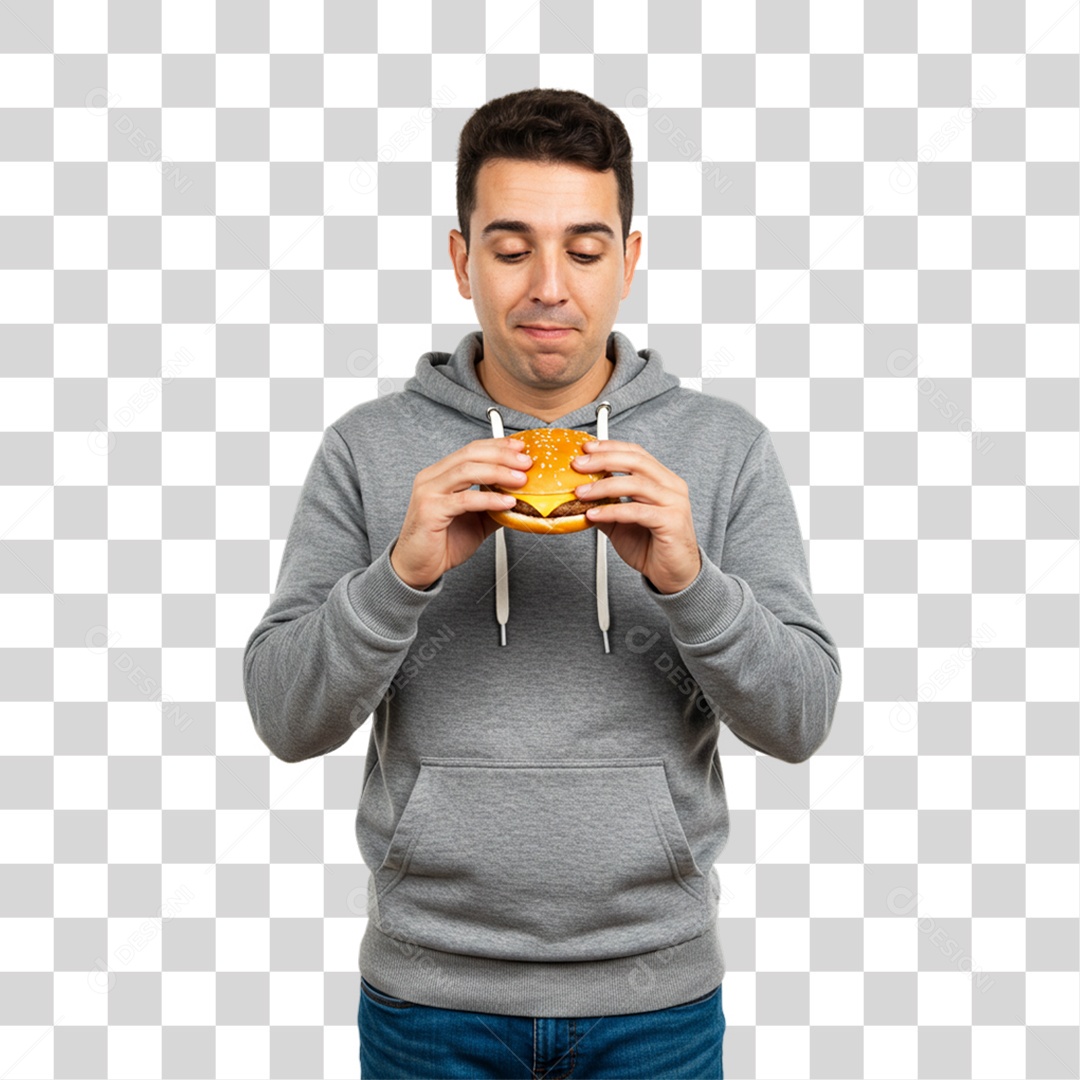 Homem Segurando Hambúrguer PNG Transparente