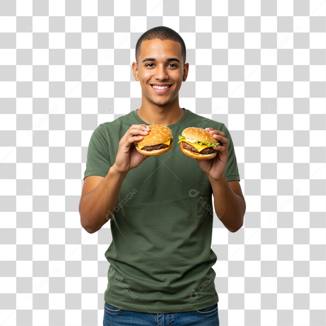 Homem Segurando Hambúrguer PNG Transparente