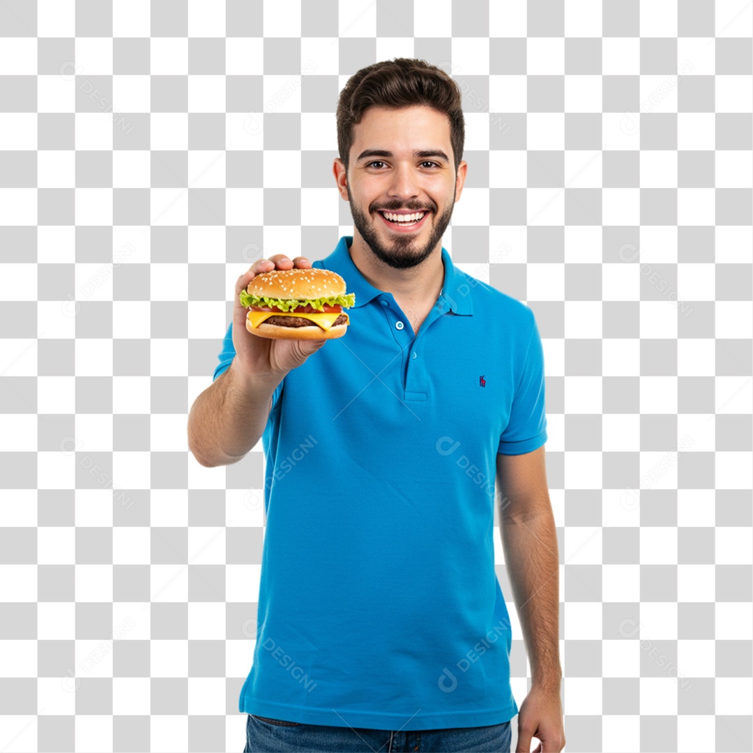 Homem Segurando Hambúrguer PNG Transparente