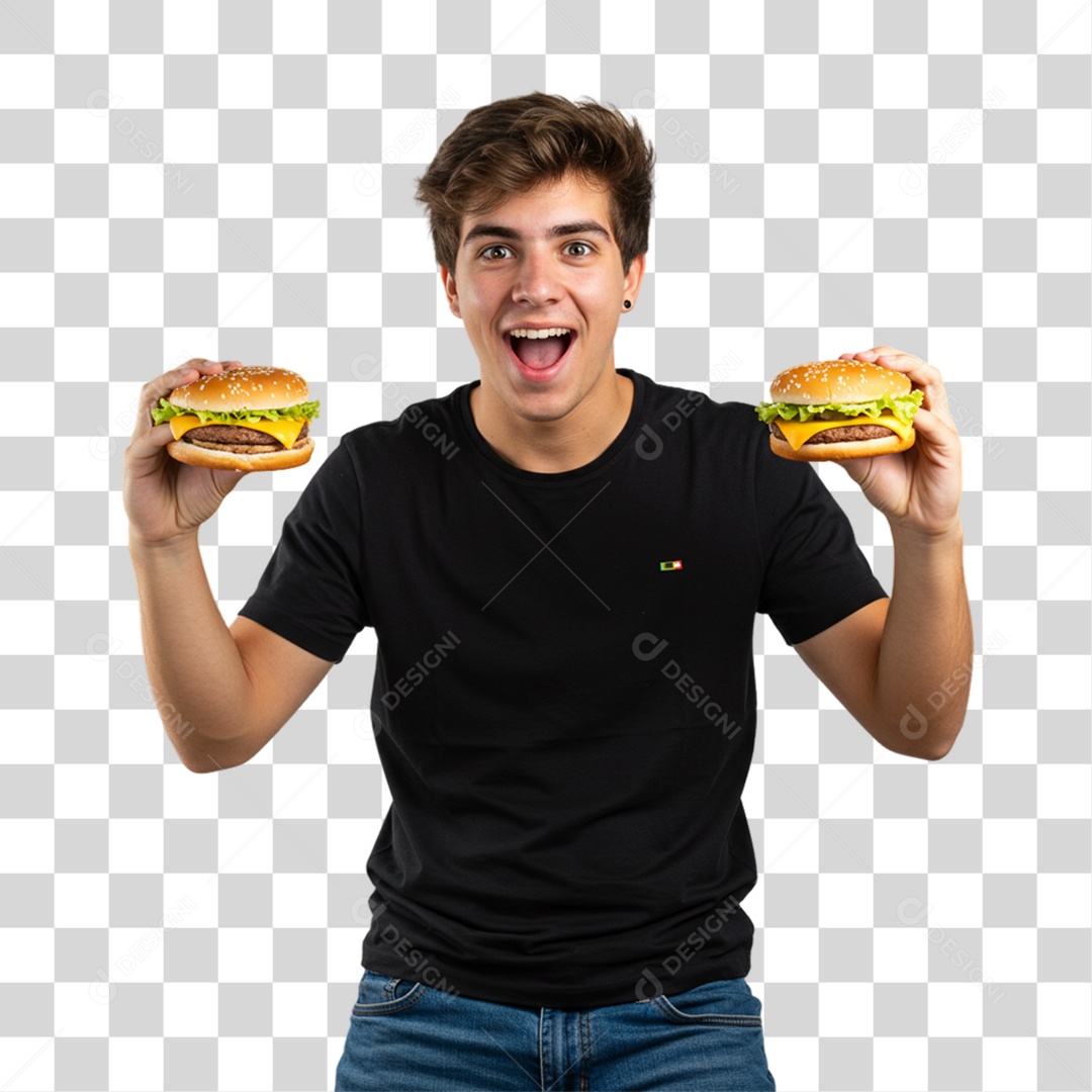 Homem Segurando Hambúrguer PNG Transparente