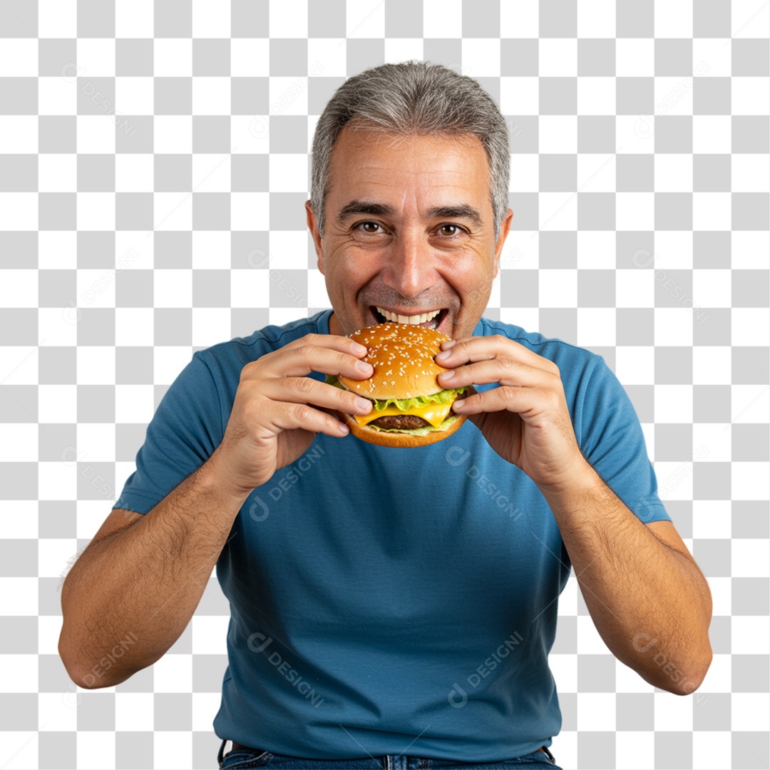Homem Segurando Hambúrguer PNG Transparente