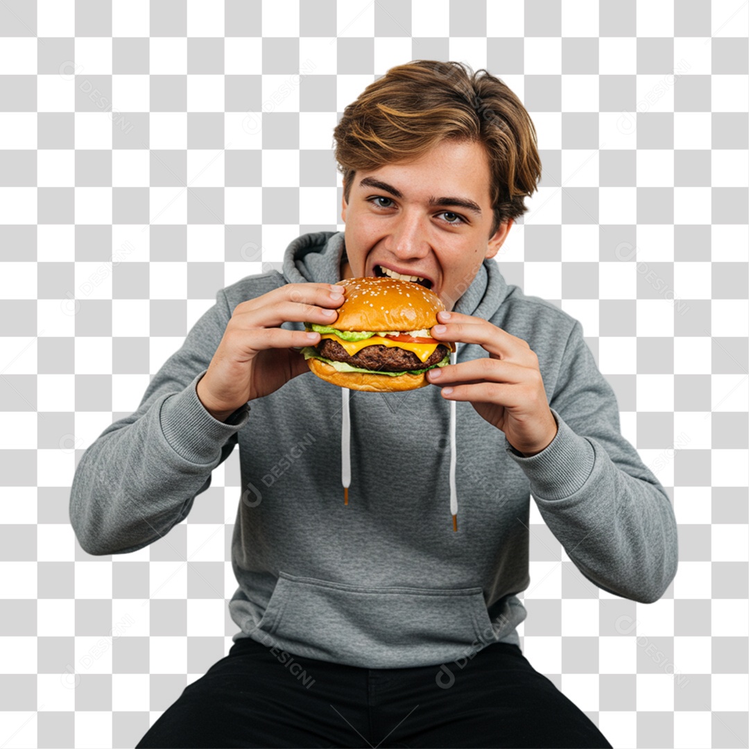 Homem Segurando Hambúrguer PNG Transparente