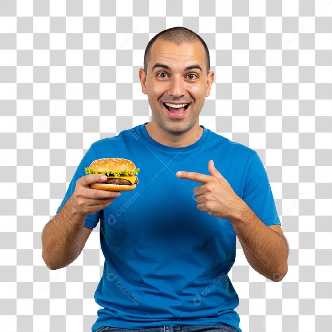 Homem Segurando Hambúrguer PNG Transparente