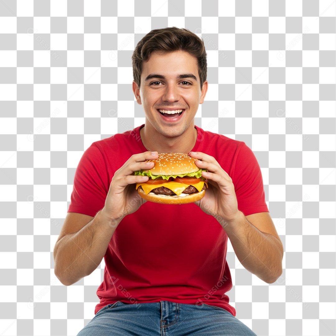 Homem Segurando Hambúrguer PNG Transparente