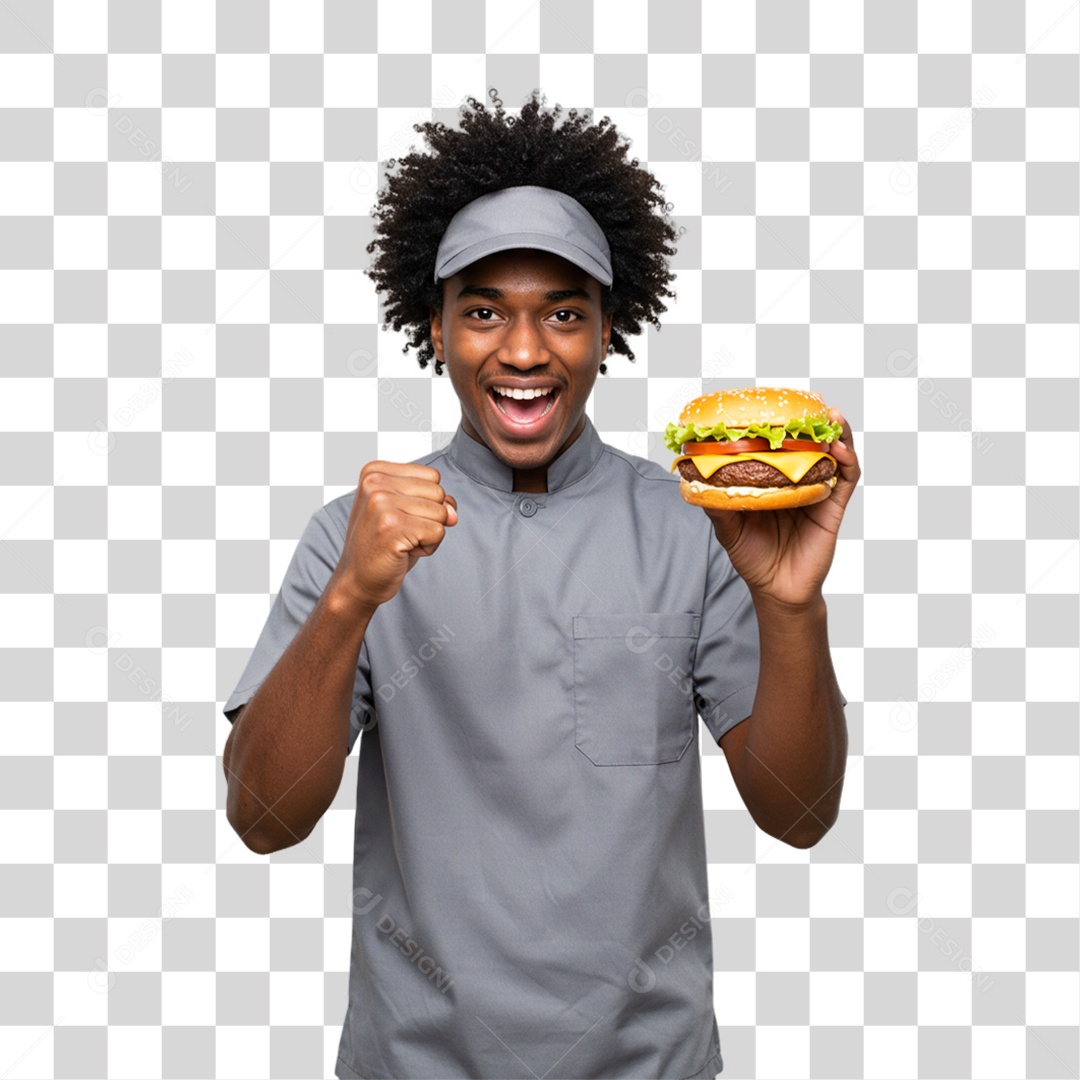 Homem Segurando Hambúrguer PNG Transparente