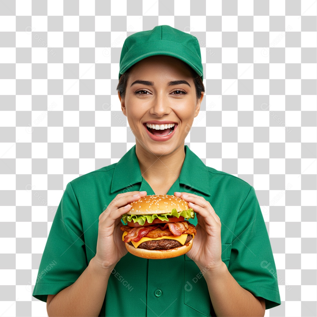 Mulher Segurando Comendo Hambúrguer PNG Transparente