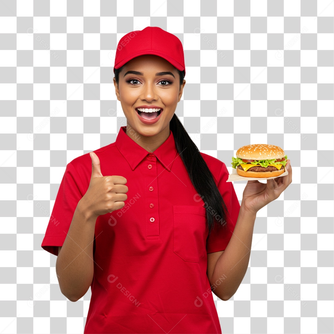 Mulher Segurando Hambúrguer PNG Transparente