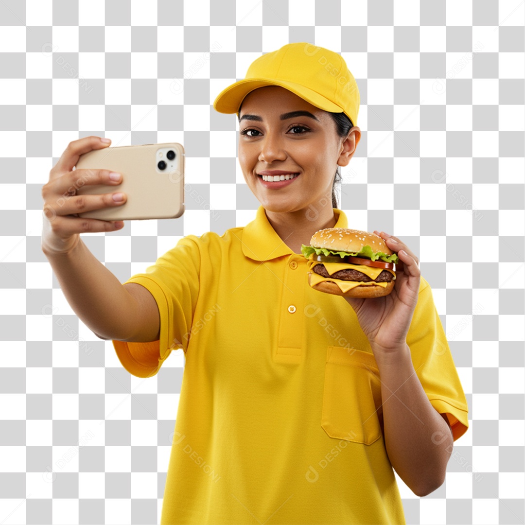 Mulher Segurando Hambúrguer PNG Transparente