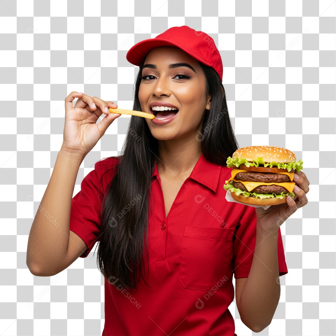 Mulher Segurando Hambúrguer PNG Transparente