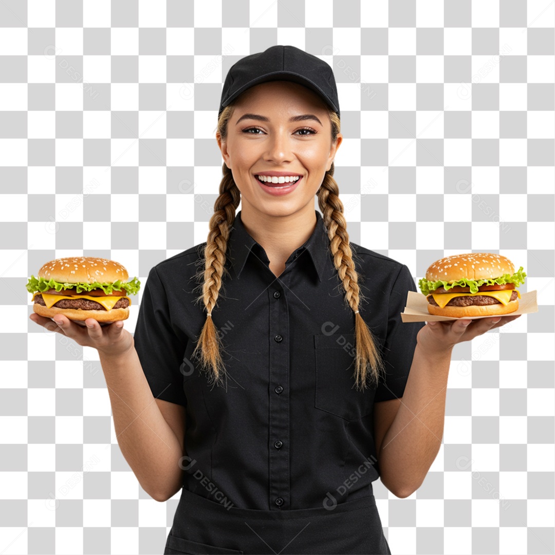 Mulher Segurando Hambúrguer PNG Transparente