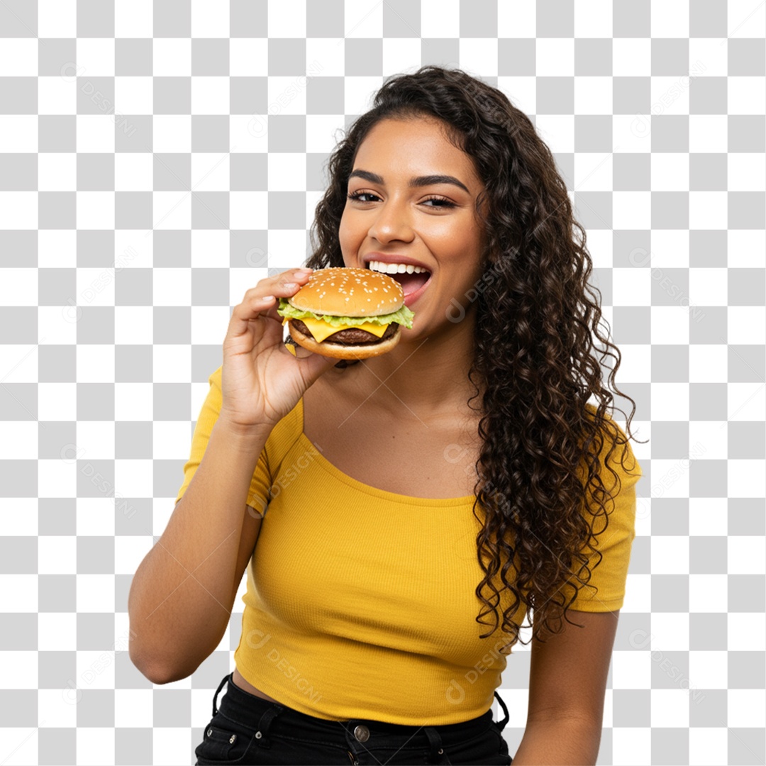 Mulher Segurando Hambúrguer PNG Transparente