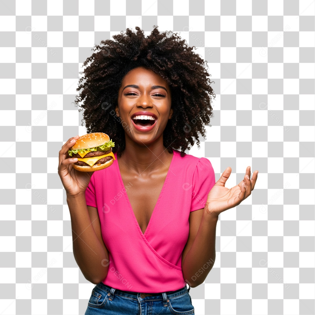Mulher Segurando Hambúrguer PNG Transparente