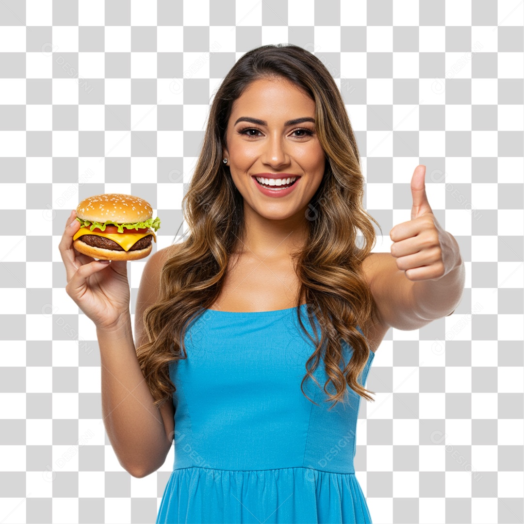 Mulher Segurando Hambúrguer PNG Transparente