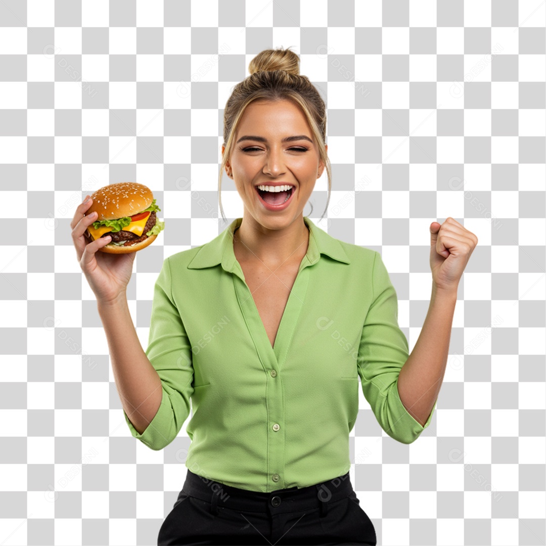 Mulher Segurando Hambúrguer PNG Transparente