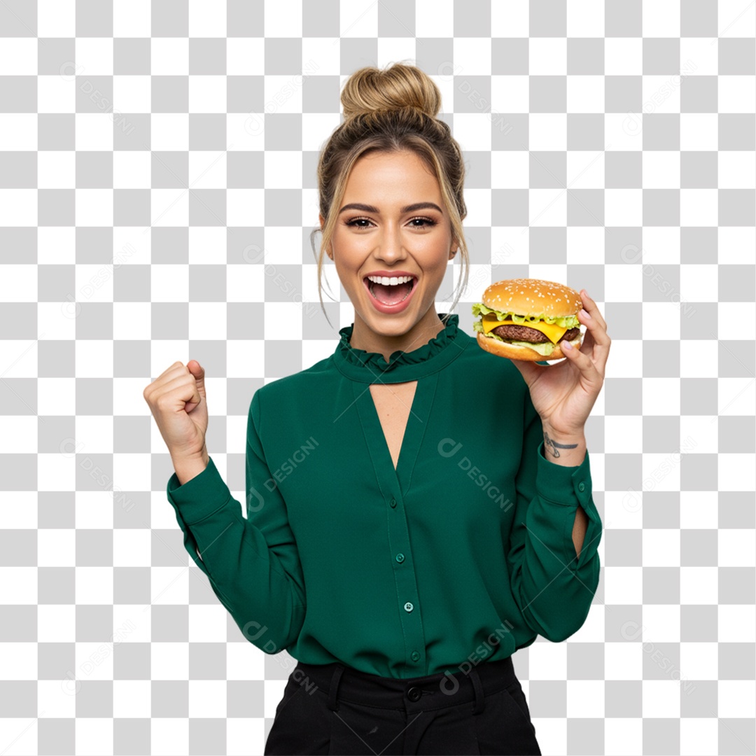 Mulher Segurando Hambúrguer PNG Transparente