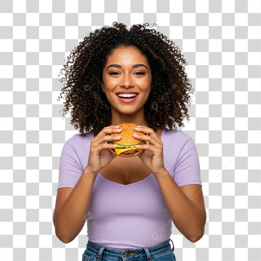 Mulher Segurando Hambúrguer PNG Transparente
