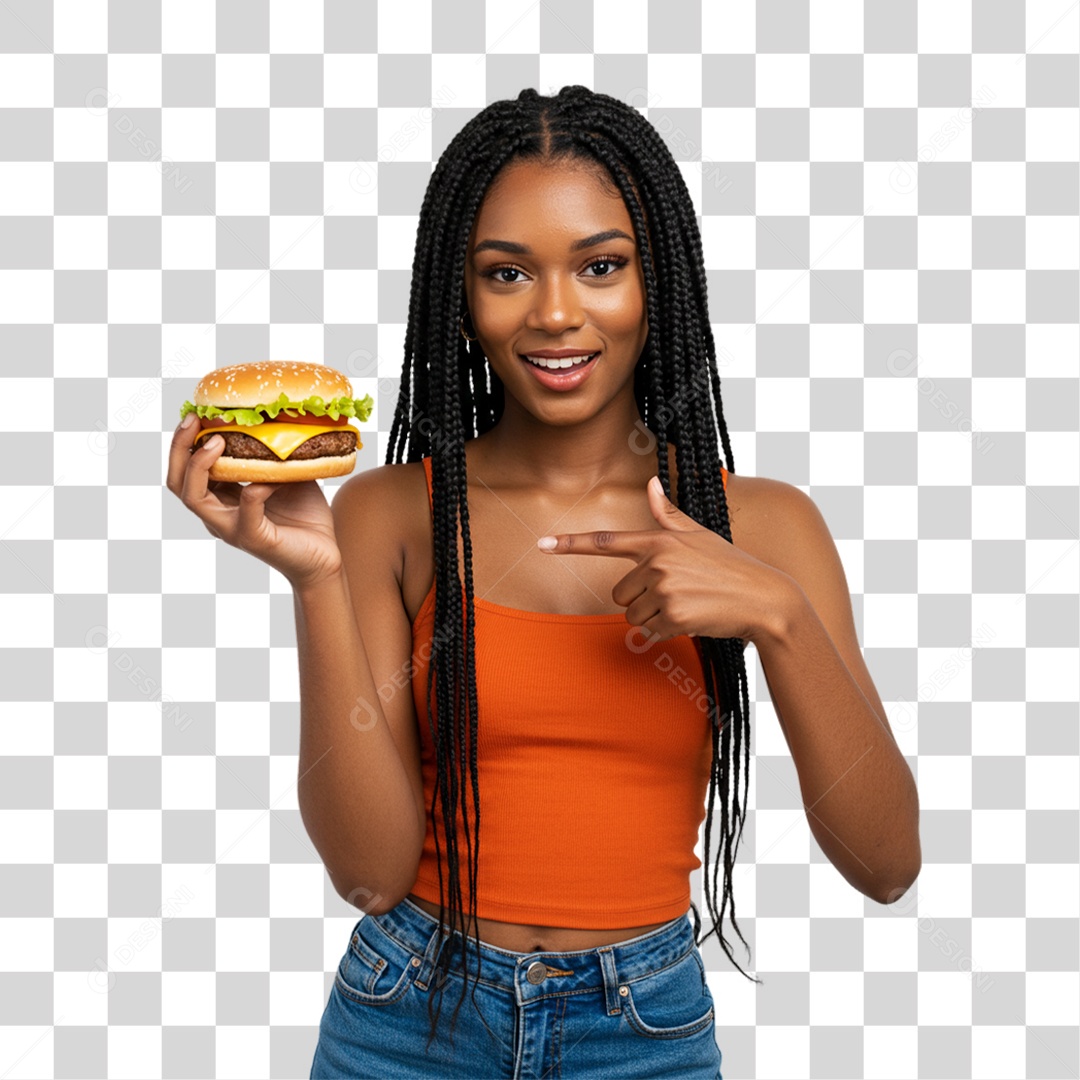Mulher Segurando Hambúrguer PNG Transparente