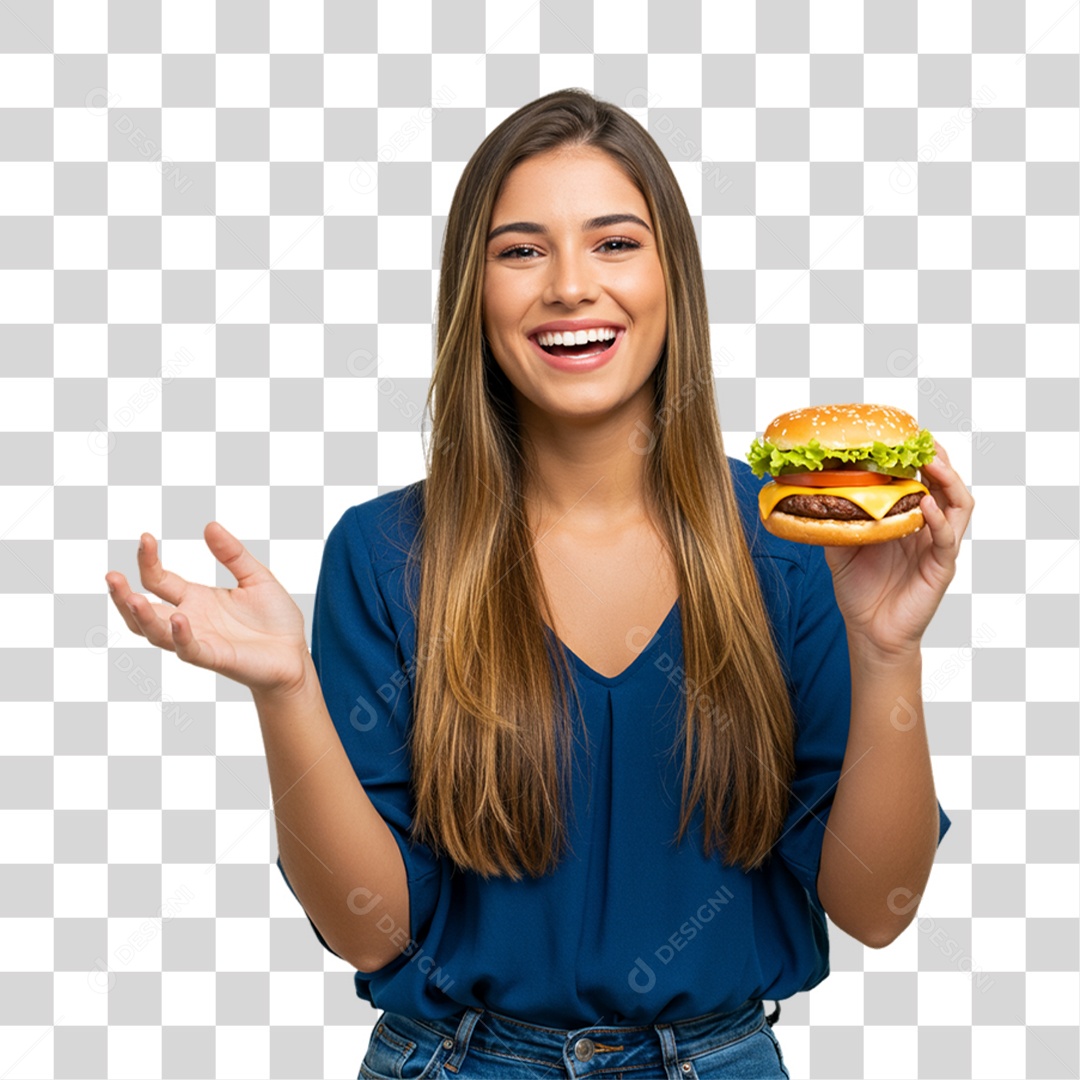 Mulher Segurando Hambúrguer PNG Transparente