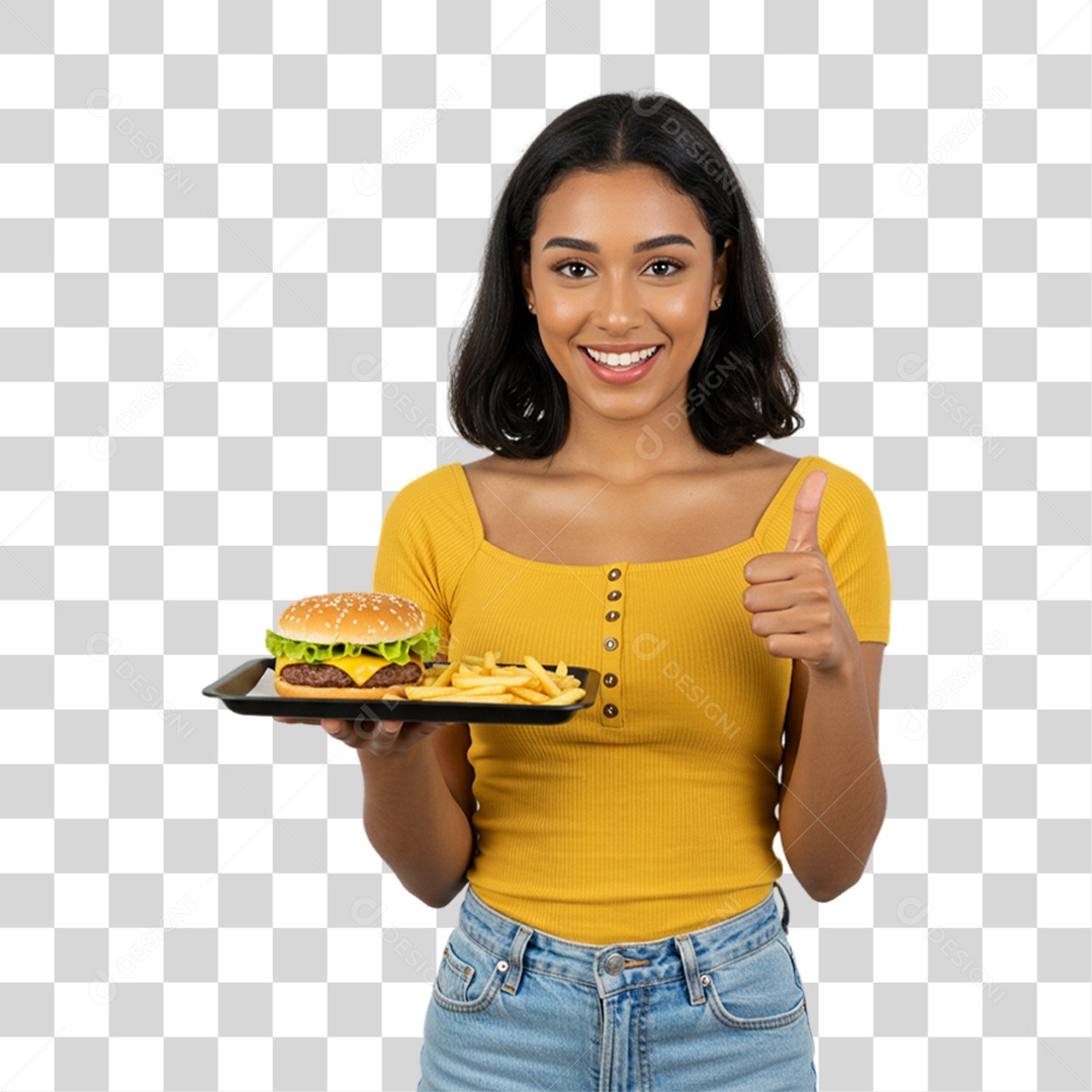 Mulher Segurando Hambúrguer PNG Transparente