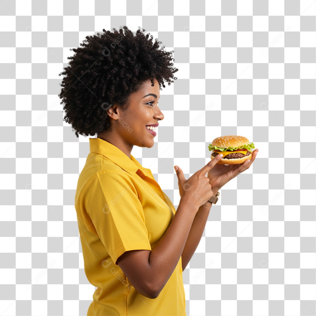 Mulher Segurando Hambúrguer PNG Transparente