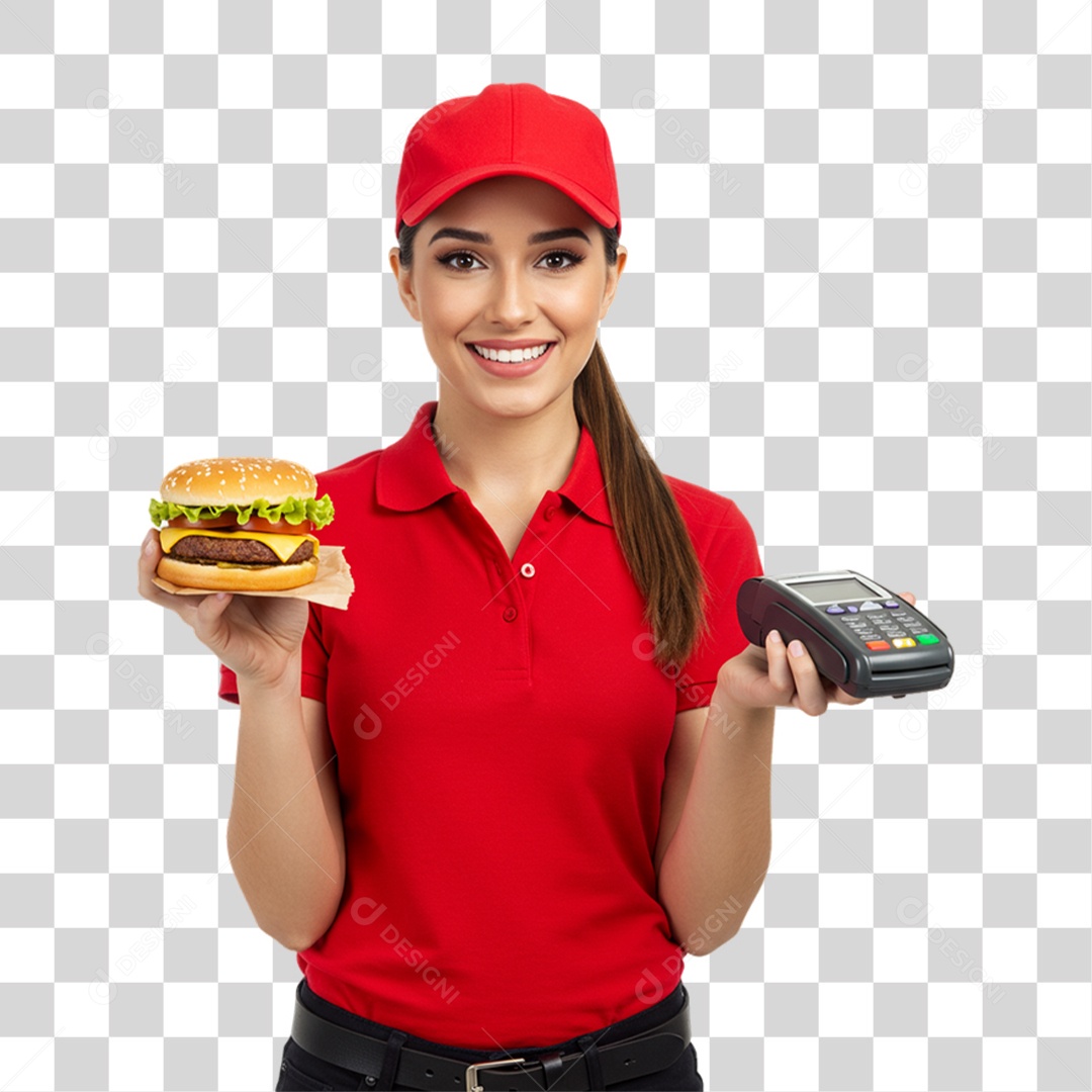 Mulher Segurando Hambúrguer PNG Transparente