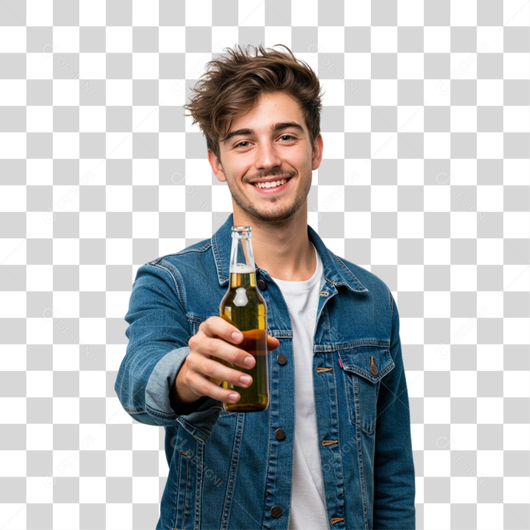 Homem Segurando Garrafa de Cerveja PNG Transparente