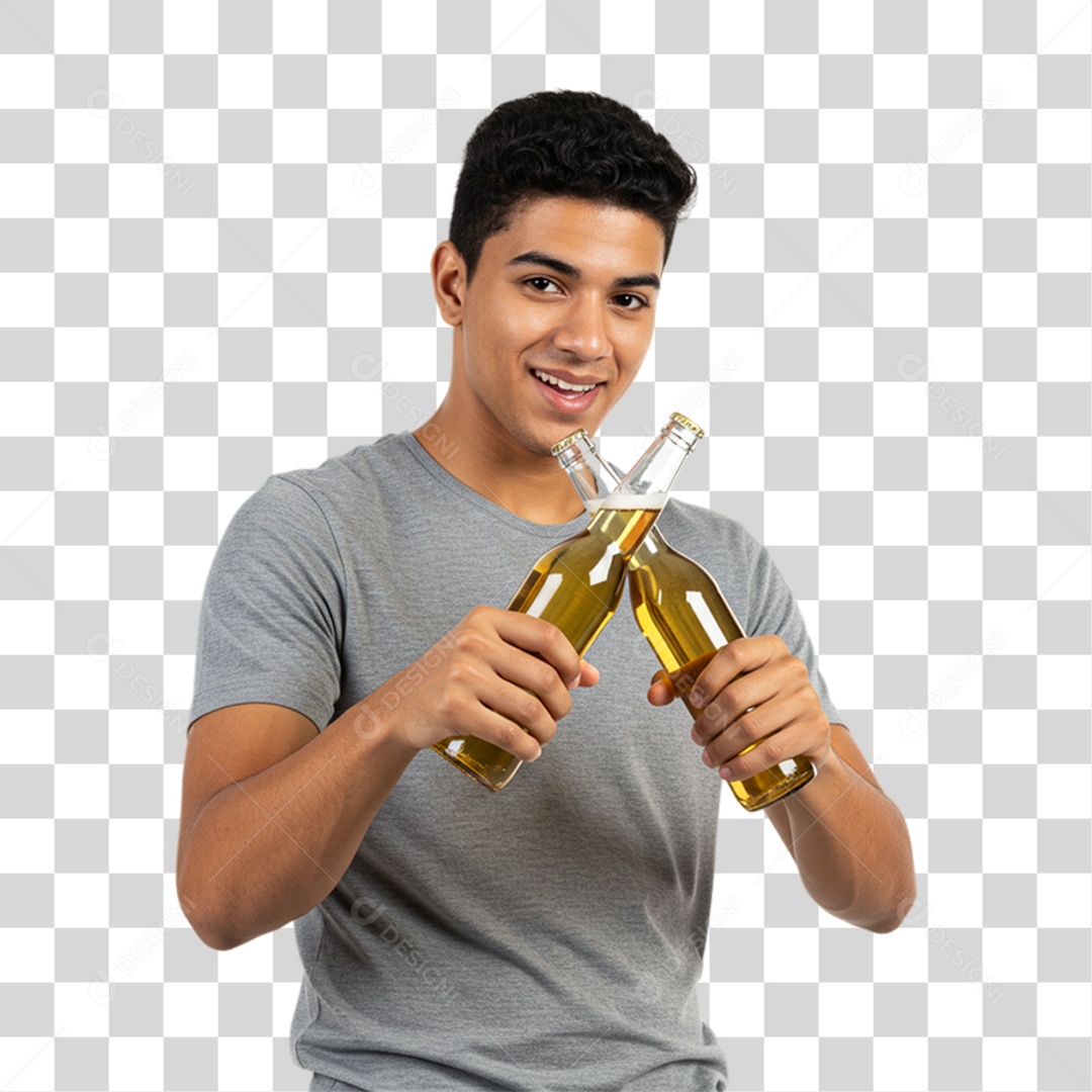 Homem Segurando Garrafa de Cerveja PNG Transparente