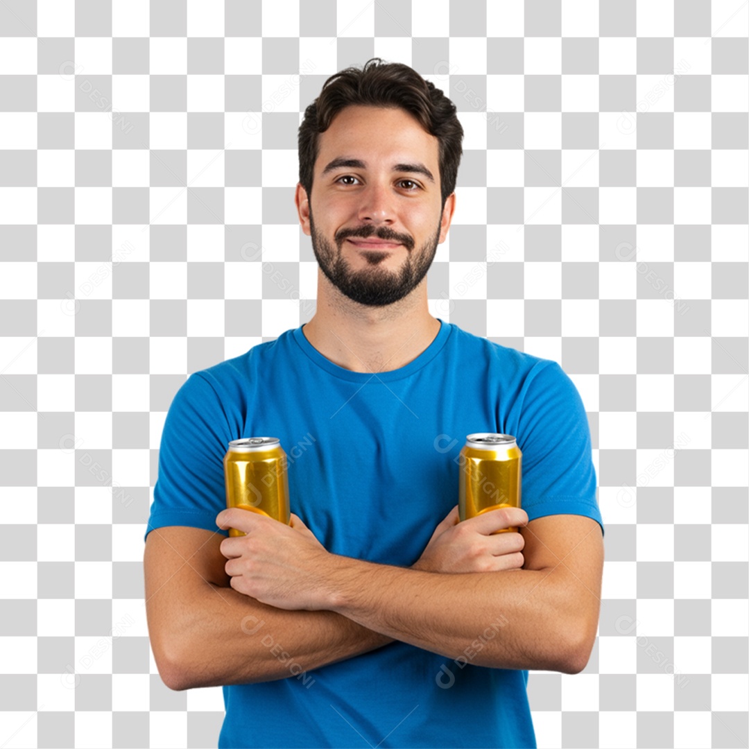 Homem Segurando Latas de Cerveja PNG Transparente