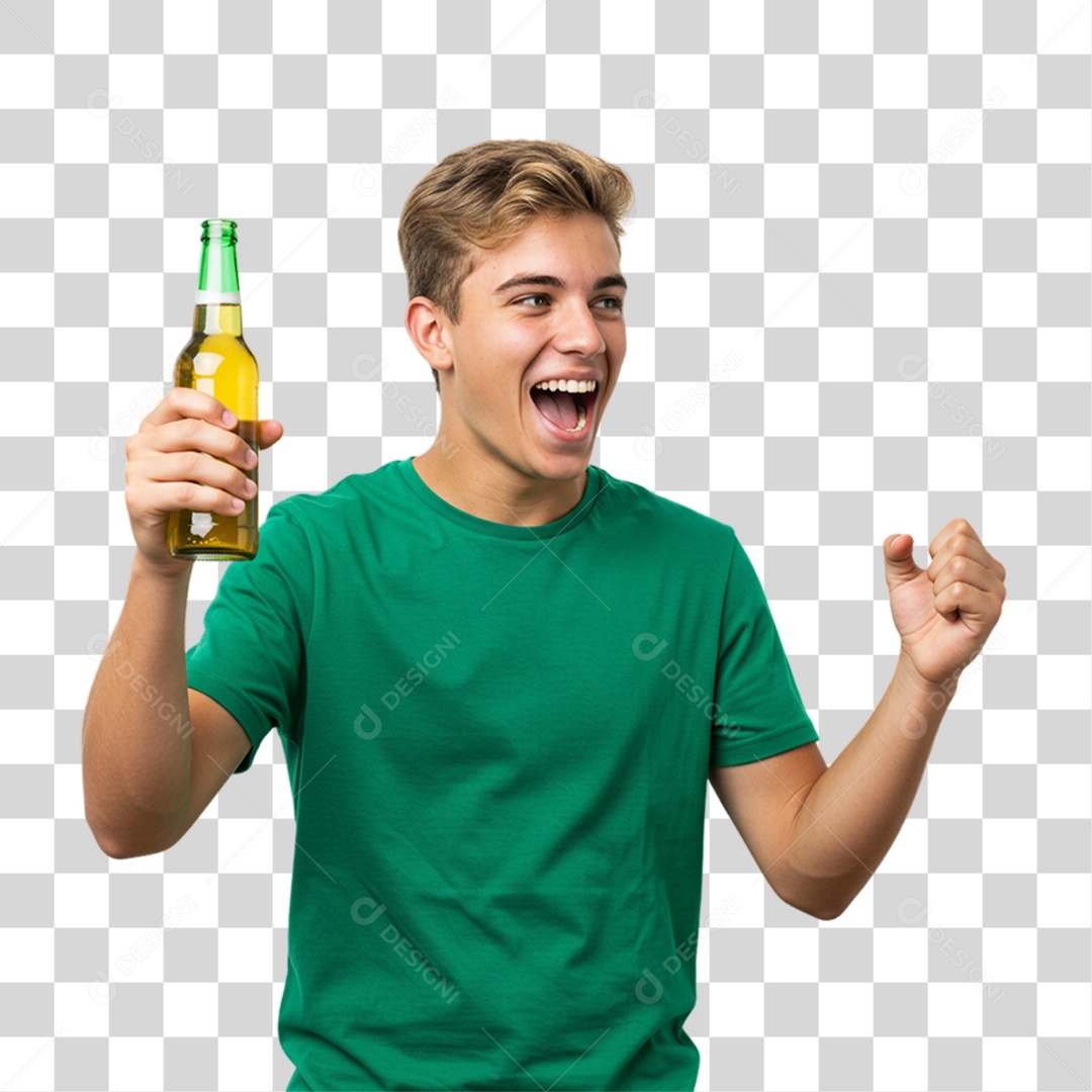 Homem Segurando Garrafa de Cerveja PNG Transparente