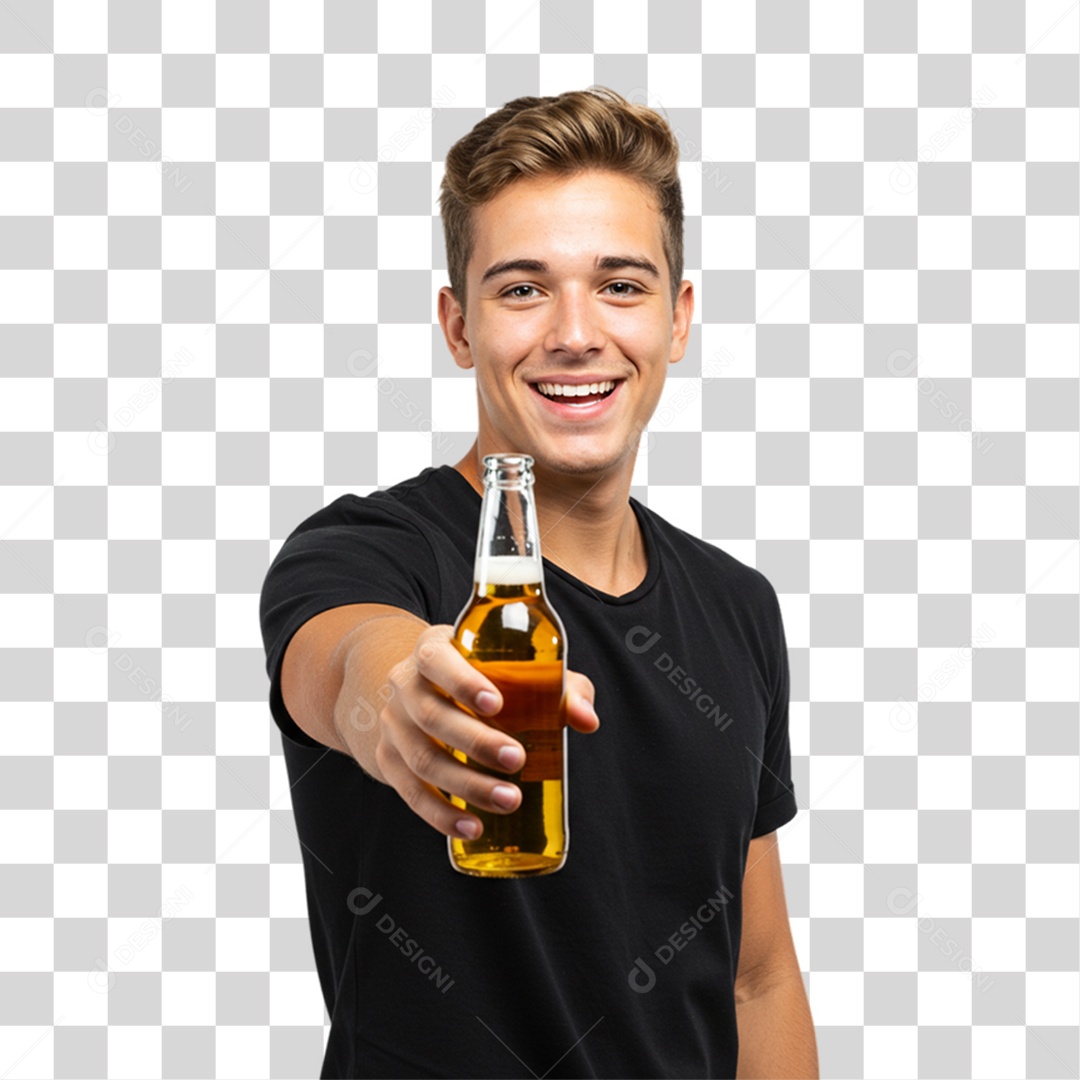 Homem Segurando Garrafa de Cerveja PNG Transparente