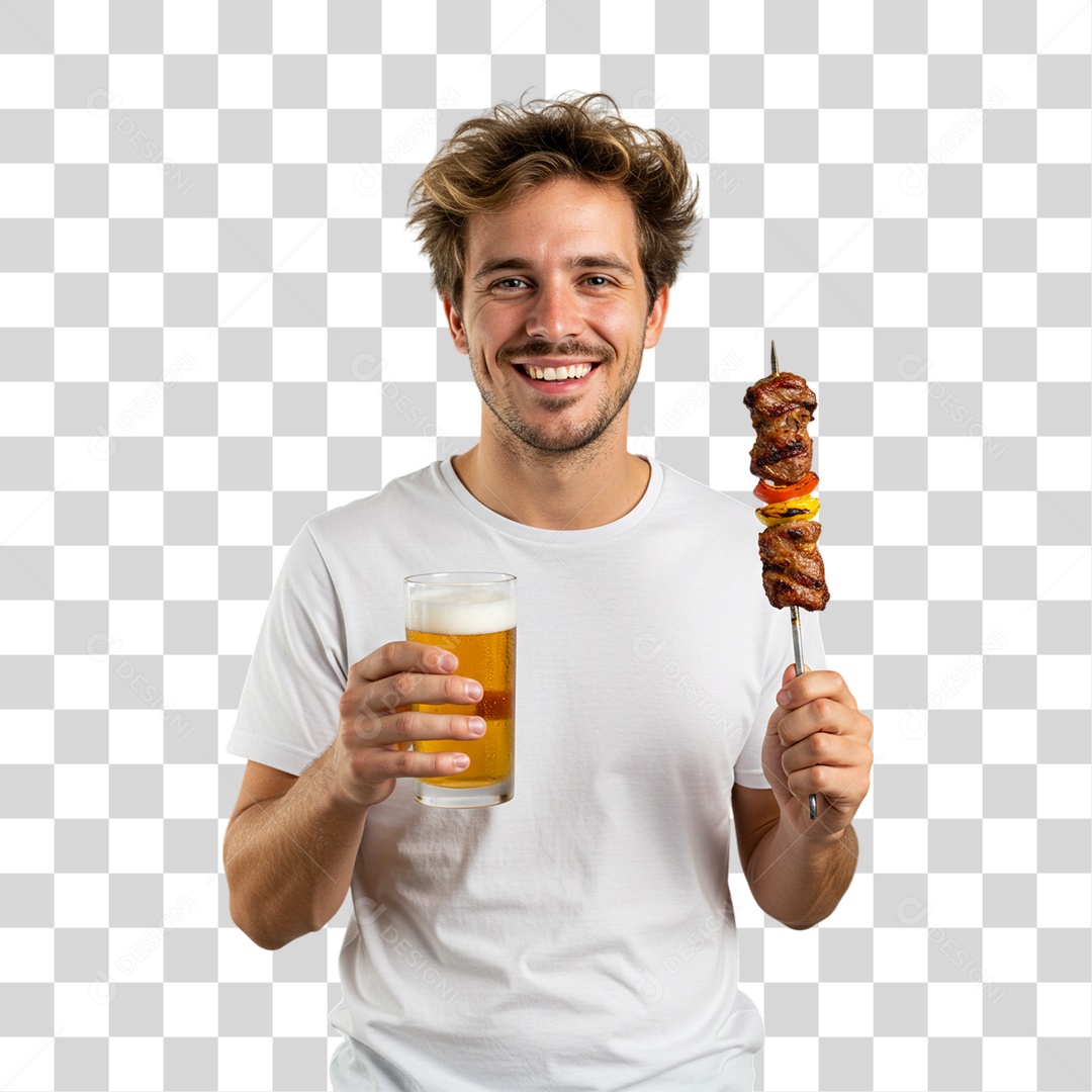 Homem Segurando Copo de Cerveja Espetinho PNG Transparente